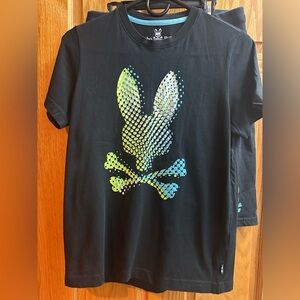 2PIECE SHORT SET:  Boys XL psycho Buny black shorts set Blue and neon outline